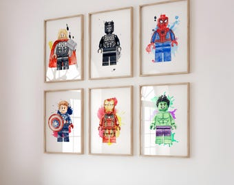 Mini Superhero Watercolour Prints, Boys Bedroom Decor, 6 to choose from, Thor, Black Panther, Spiderman, Ironman, Hulk and Captain America