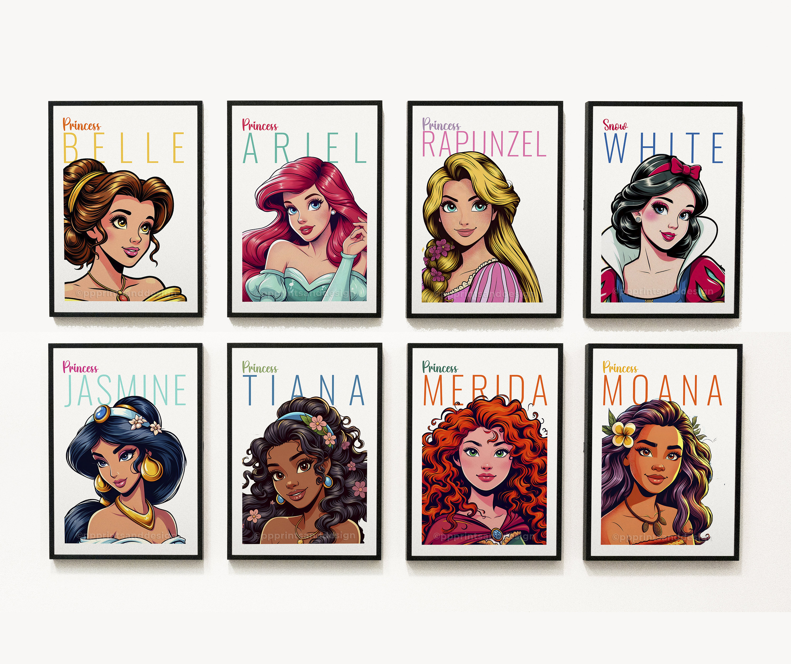 Princess Art Prints: Girls Room Decor, Set of 8 (digital Download) - Etsy, image size:3000x2521