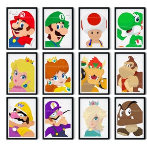 Mario Character Prints: Minimalist Gamer Art for Kids Room (Set of 12) (Digital Download