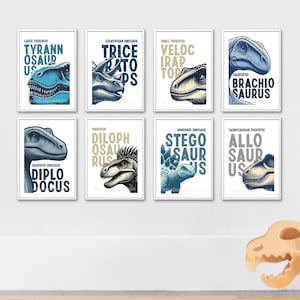 Set of 8 Dinosaur boys room prints, boys room decor, dinosaur decor, boys room wall art, kids room decor dinosaur art A3 A4 or A5