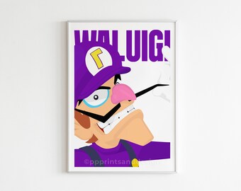 Salle de jeux Waluigi art graphique imprimable, oeuvre de décoration de chambre d'enfant, cadeau de joueur pour lui art, cadeau pour garçons art numérique, cadeaux Super Mario