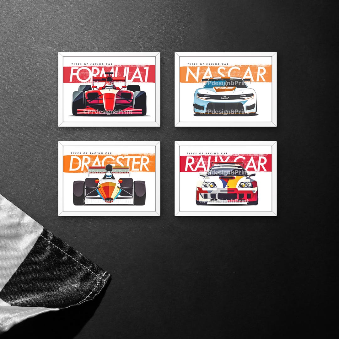 Set of 4 Race Car Prints, Cars Wall Art, Race Car Nursery, Kids Gallery ...