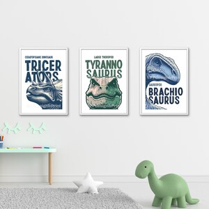 Set of 3 Dinosaur boys room prints, boys room decor, dinosaur decor, boys room wall art, kids room decor dinosaur art A3, A4, A5