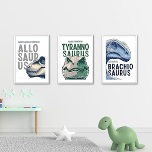 Set of 3 Dinosaur boys room prints, boys room decor, dinosaur decor, boys room wall art, kids room decor dinosaur art A3, A4, A5