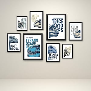 Set of 8 Dinosaur boys room prints gallery wall boys room decor, dinosaur decor, boys room wall art, kids room decor dinosaur art A3, A4, A5