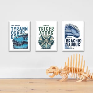 Set of 3 Dinosaur boys room prints, boys room decor, dinosaur decor, boys room wall art, kids room decor dinosaur art A3, A4, A5