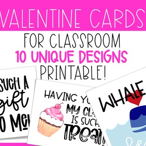 Valentine&#39;s Day Cards | Printable and Customizable | Student Gift | Treat Tags | Last Minute Valentine Cards