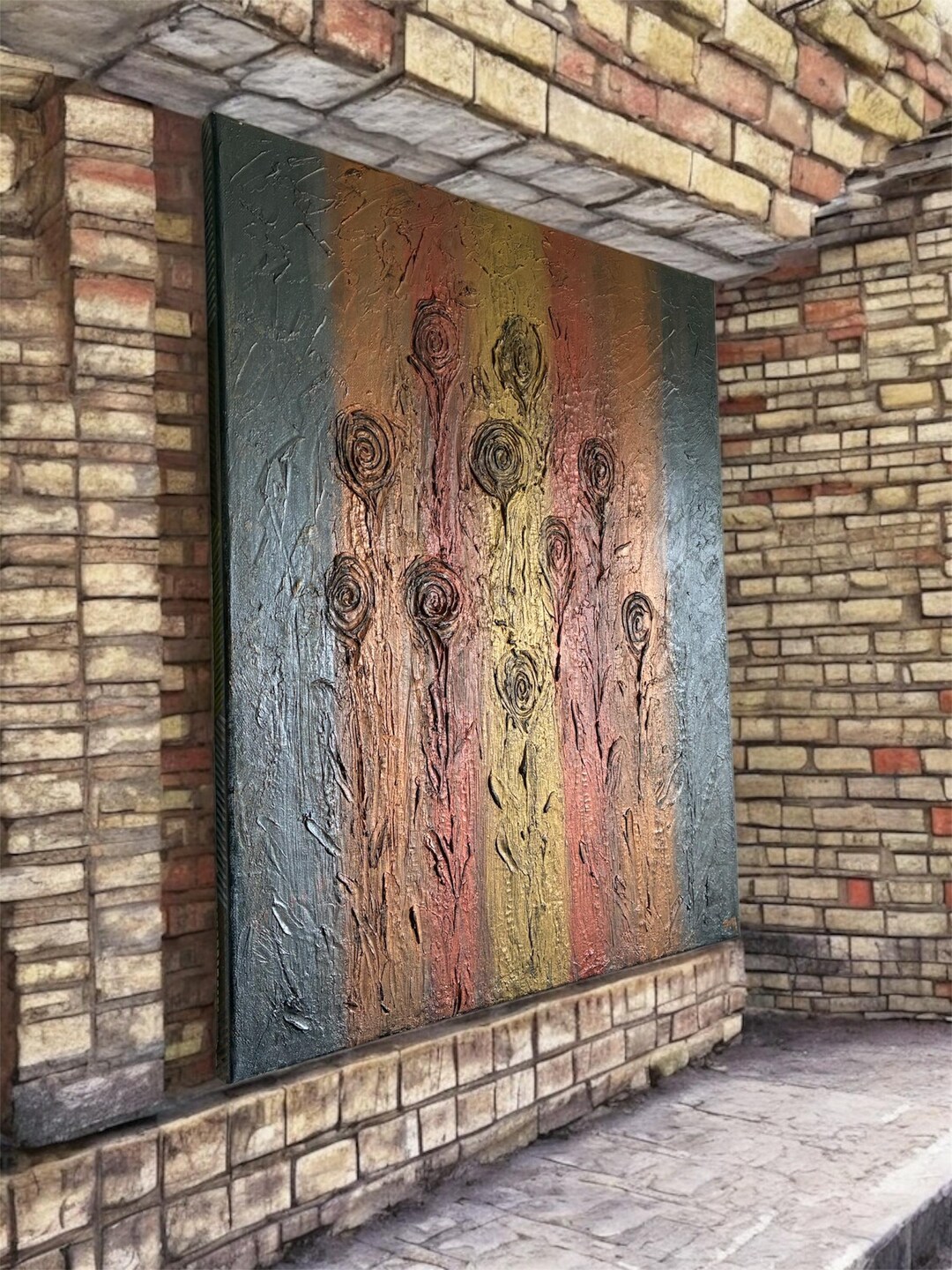 Metallic Garden/hand-painted Texture Art in Earthy Metallic Tones ... - Hand Painted Texture Artwork