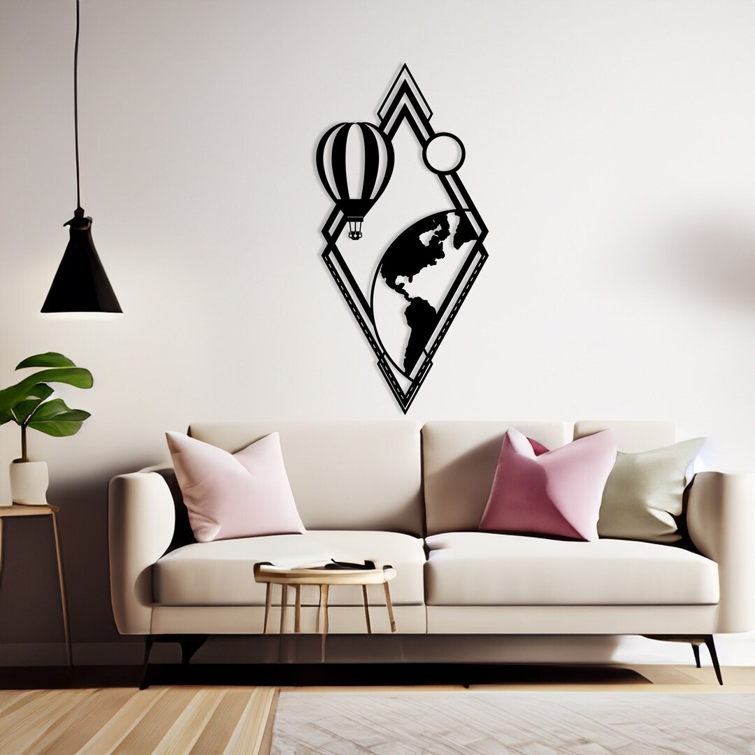 Balloon With Globe Wall Decor Silhouette Metal Wall Decor Etsy