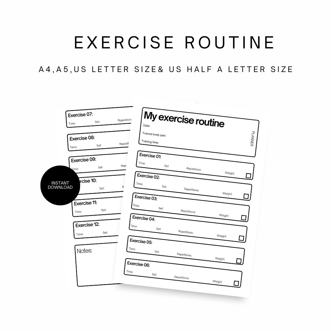 Exercise Planner, Workout Planner, Workout Routine, Exercise Routine