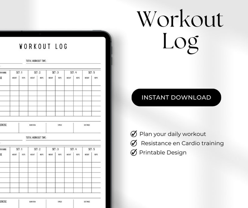 Exercise Planner, Daily Workout Planner Printable, Resistance Training