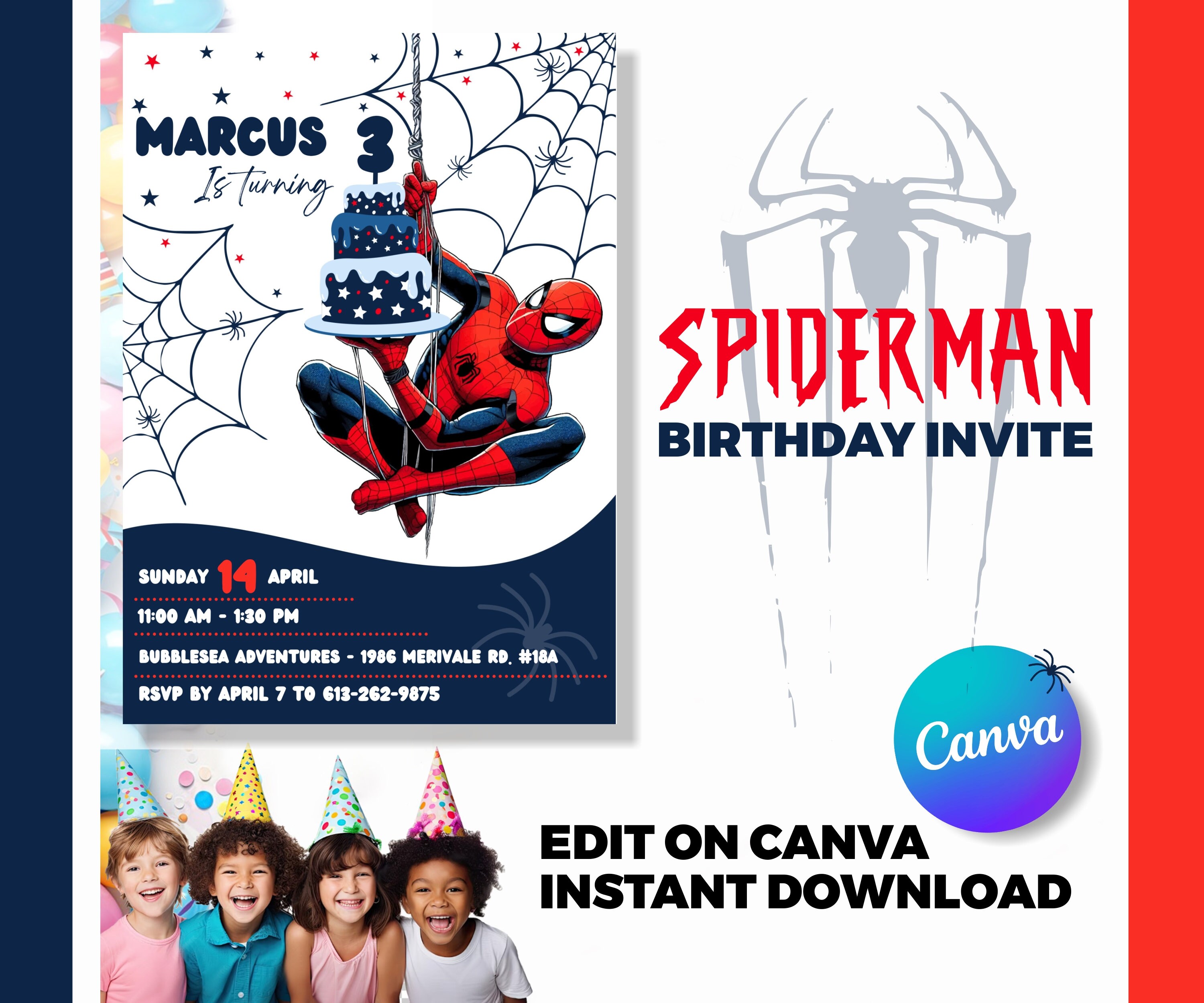 Spiderman Birthday Invitation, Spiderman Party Invite, Digital Download ...