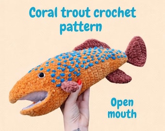 Coral trout crochet pattern for beginner, amigurumi tutorial fish PDF english
