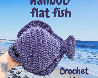 Flat fish flounder halibut crochet pattern, amigurumi tutorial for beginner, English PDF