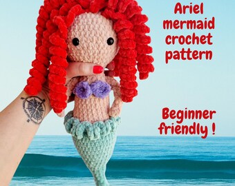Ariel Little Mermaid Crochet Pattern, beginner friendly amigurumi tutorial sea doll PDF