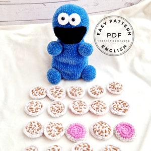 Crochet pattern memory game cookie monster plush easy amigurumi toy kids english PDF