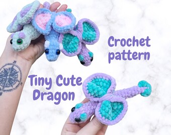 tiny baby dragon little mini amigurumi crochet pattern, PDF tutorial for beginners, English digital
