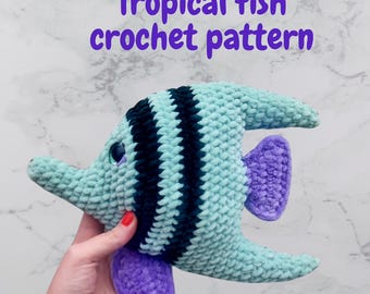 Tropical coral fish crochet pattern, amigurumi tutorial for beginner, English PDF