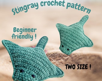 crochet stingray pattern two sizes skate fish amigurumi PDF sea life plushie beginner friendly easy toy