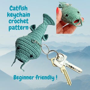 keychain catfish fish crochet pattern key ring pocket open mouth easy amigurumi PDF english
