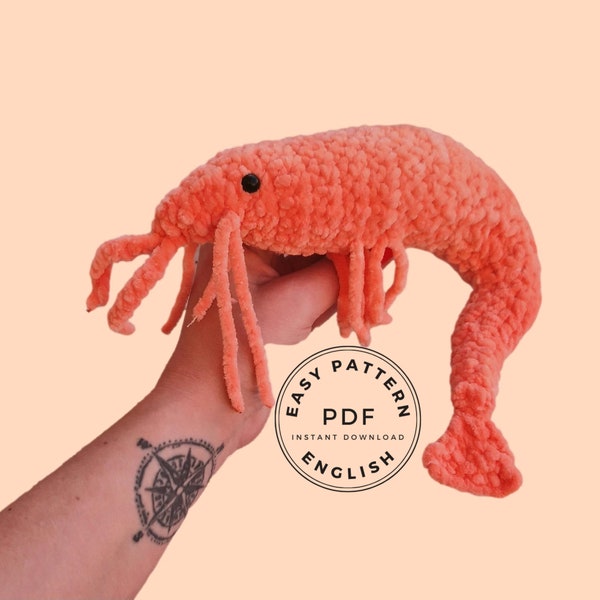 Crochet pattern prawn shrimp food plushies Sea animals amigurumi easy PDF english toy ocean animal