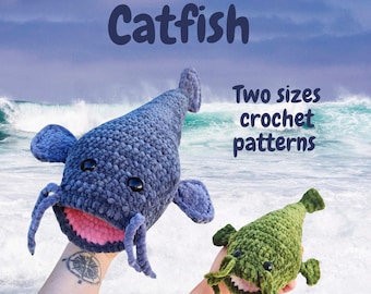 Two sizes catfish plush crochet pattern, digital tutorial for beginners, English PDF