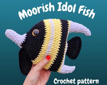Moorish Idol Fish crochet pattern, Tropical Scalar Fish amigurumi tutorial, English PDF
