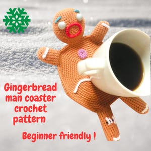 Padrão de crochê para porta-copos de gengibre em formato de boneco de gengibre em PDF fácil de usar em inglês para amigurumi