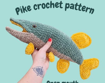 Pike fish crochet pattern for beginners, amigurumi PDF english tutorial