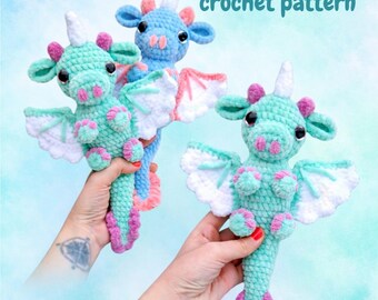 baby dragon with wings crochet pattern, plushie amigurumi tutorial, easy English PDF