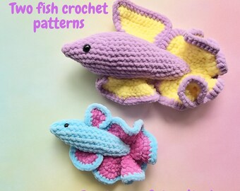 Betta Fish Crochet Pattern Bundle – Two Sizes Included, Beginner Friendly Plush Amigurumi Siamese Fighting Fish PDF Tutorial