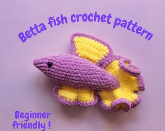 Betta Fish Crochet Pattern PDF – Beginner Friendly Plush Amigurumi Siamese Fighting Fish Tutorial, Easy Aquarium Decor Toy