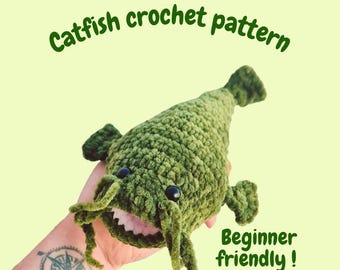 Crochet pattern catfish bass fish sea food animal amigurumi PDF english toy