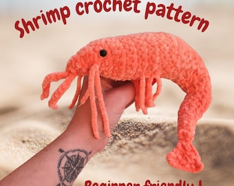 Shrimp Crochet Pattern for beginners, amigurumi plush PDF, easy crochet sea animal tuorial