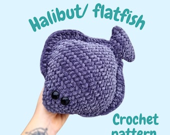 Flat fish flounder halibut crochet pattern, amigurumi tutorial for beginner, English PDF