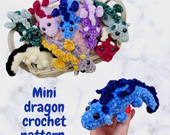 Mini baby dragon small crochet pattern for beginners, amigurumi cute Dragon tutorial, pocket size plushie