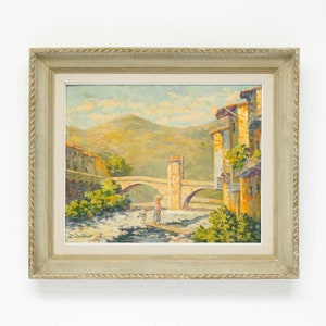 Original Impressionist River Scene of the Bridge of Sospel (France) by Pol Presson