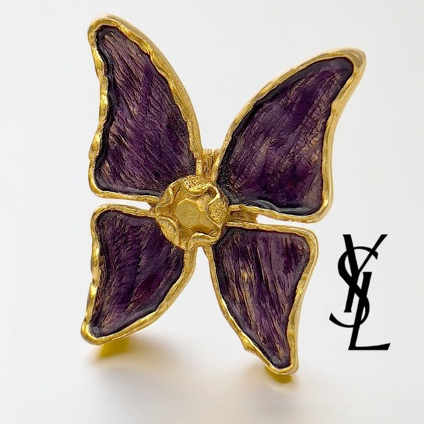 Vintage Yves Saint Laurent Butterfly Brooch in Purple and Gold - Rare Collectible Jewel