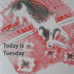 Hoy es martes: una serie de 3 fanzines impresos en riso que representan la vida del pueblo de Black Isle a través de poesía haiku e ilustraciones animadas.