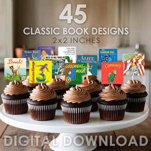 Décorations de cupcakes à télécharger 60 x 60 cm/45 modèles de livre classique pour enfants pour anniversaire et baby shower