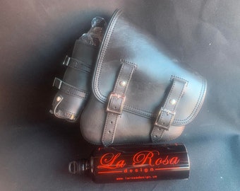 La Rosa Design Leather Softail Swing Arm Bag With Fuel Bottle and Holder