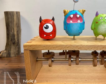 Three Whimsical Monster Automaton | Handcrafted Wood Carved Monster Automata | Kinetic Sculpture | Fun Gift