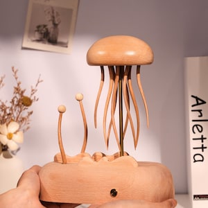 Handcrafted Wooden Jellyfish Automaton | Hand Carved Jellyfish Automata | Kinetic Sculpture Home Decor