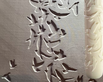 135mm Wildlife - Birds In Flight clay pottery texture roller - repeatable multi-level pattern