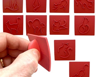 Cat Character Clay Pottery Stamps: Serifina Set, Easy Release