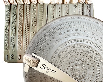 6 timbri a rullo con bordo Potter da 12 mm x 25 mm per fasciare vasi in ceramica di argilla gettata su ruota – Maniglia inclusa