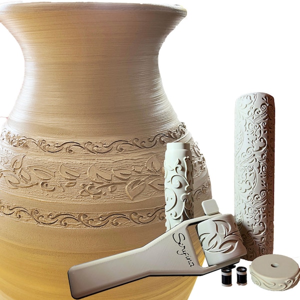 4 X Serifina Clay Pottery Filigree Texture Rollers Gift Set Including Handle - Just Launched