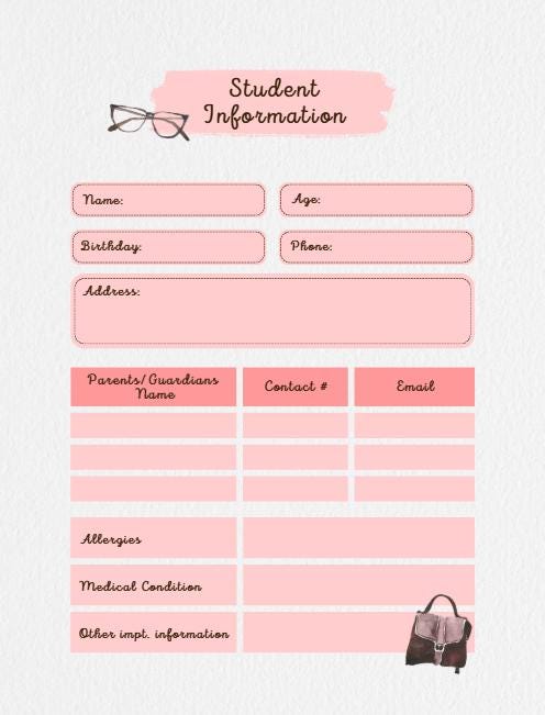 Editable Student Information Sheet | Back to School Teacher Form ...