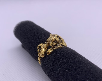 Gold-colored tiger ring, Tiger ring, Open ring, Yellow gold ring, Adjustable ring, Animal-shaped ring