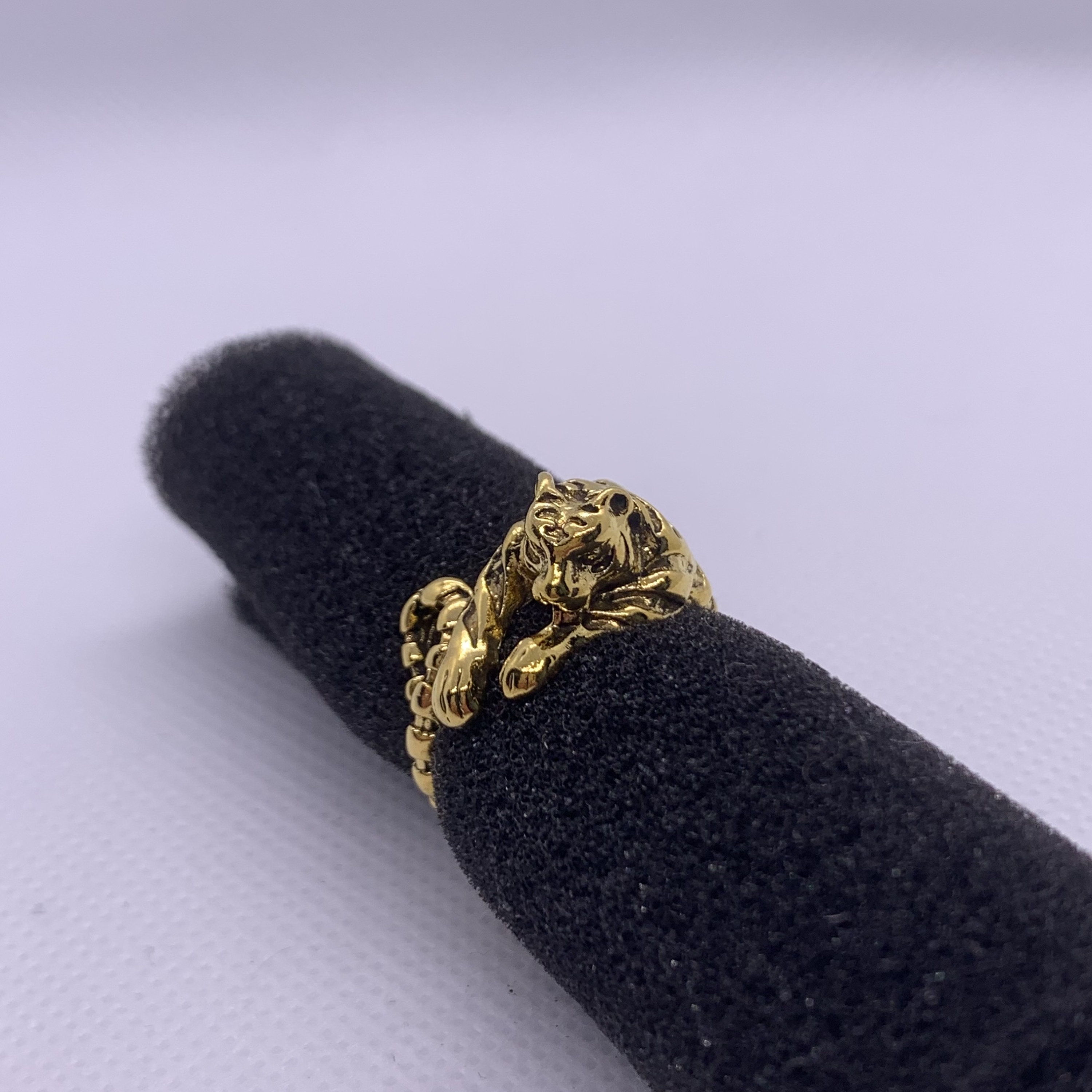 Gold-colored tiger ring, Tiger ring, Open ring, Yellow gold ring, Adjustable ring, Animal-shaped ring